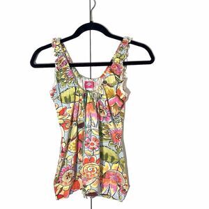 Oilily Top Women’s L Floral Multicolor Sleeveless Abstract Art To Wear Coquette